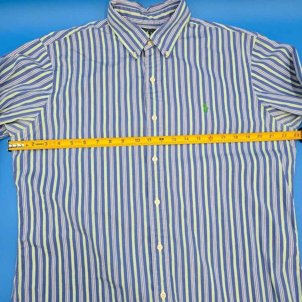 Polo Ralph Lauren Custom Fit Striped Button Down Shirt Men's L‎ Blue Green White